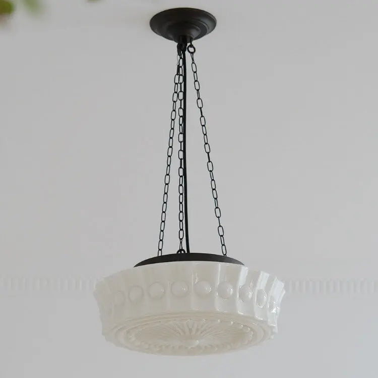 Traditional French Iron Glass Stripes Round Drum LED Semi-flush Mount Ceiling Light for Living Room & Bedroom Lumendat