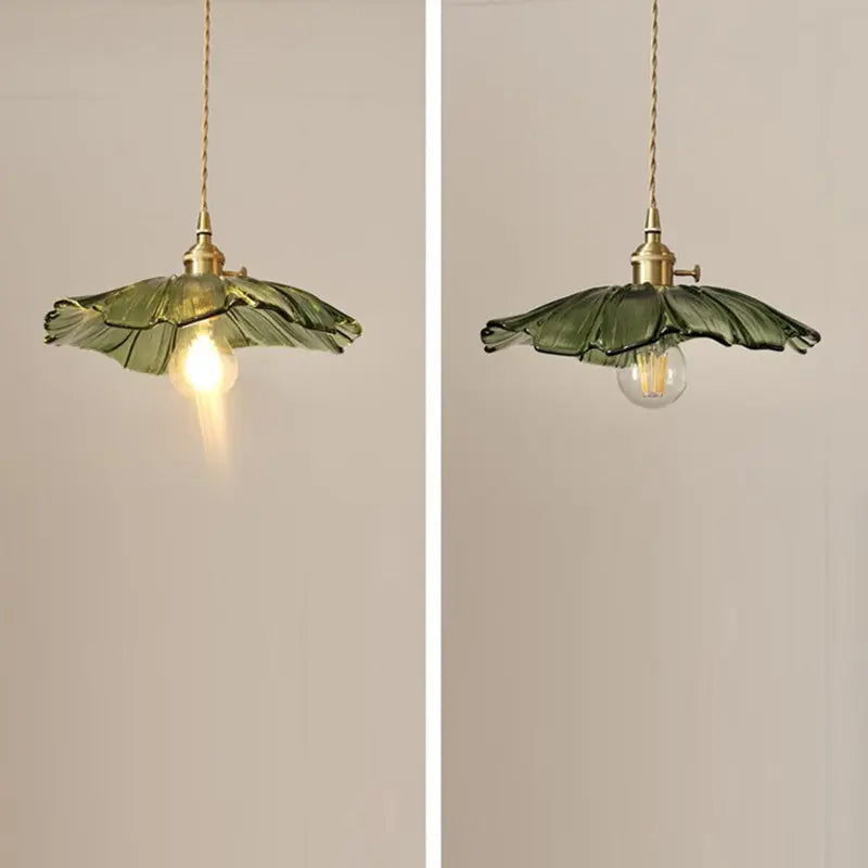 Traditional Vintage Lotus Leaf Glass Brass 1-light Pendant Light for Living Room BulbSquare