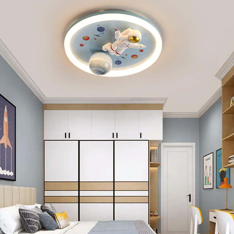 Lumendat Childlike Cartoon Resin Astronaut Round Acrylic LED Flush Mount Ceiling Light Lumendat