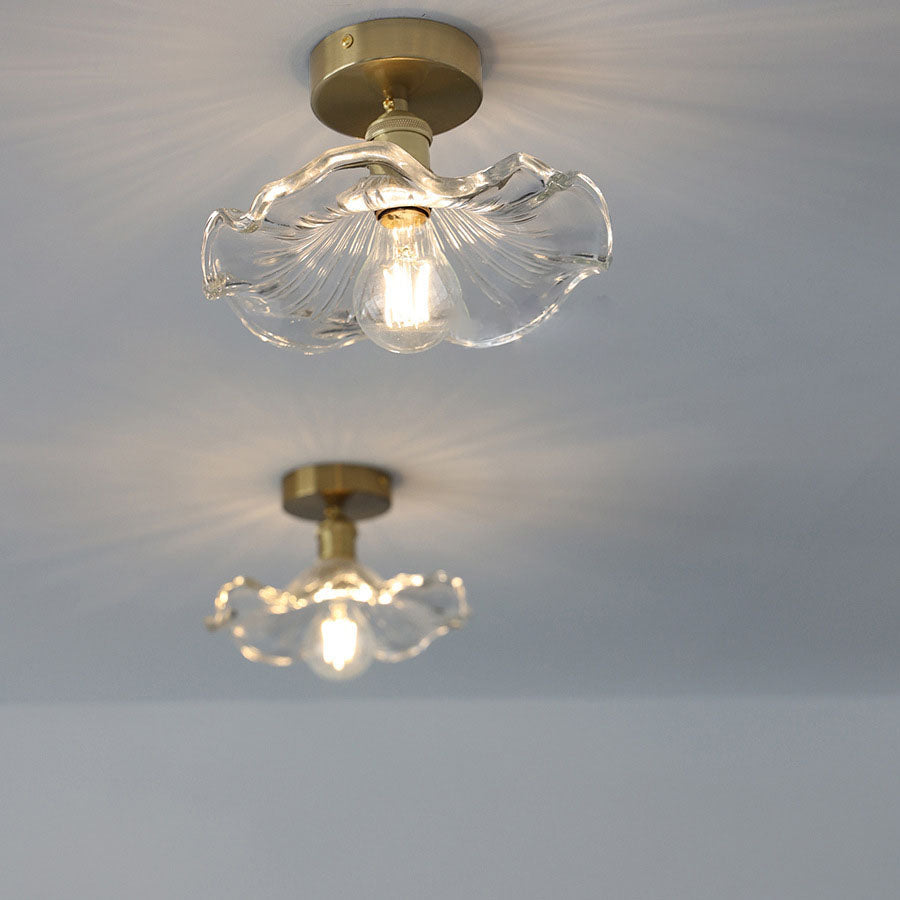 European Vintage Lotus Leaf Iron Copper 1-light Semi-flush Mount Light