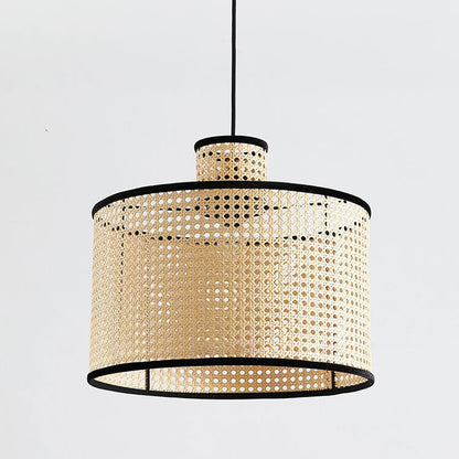 Japanese Minimalist Round Plum Pvc Rattan 1-light Pendant Light