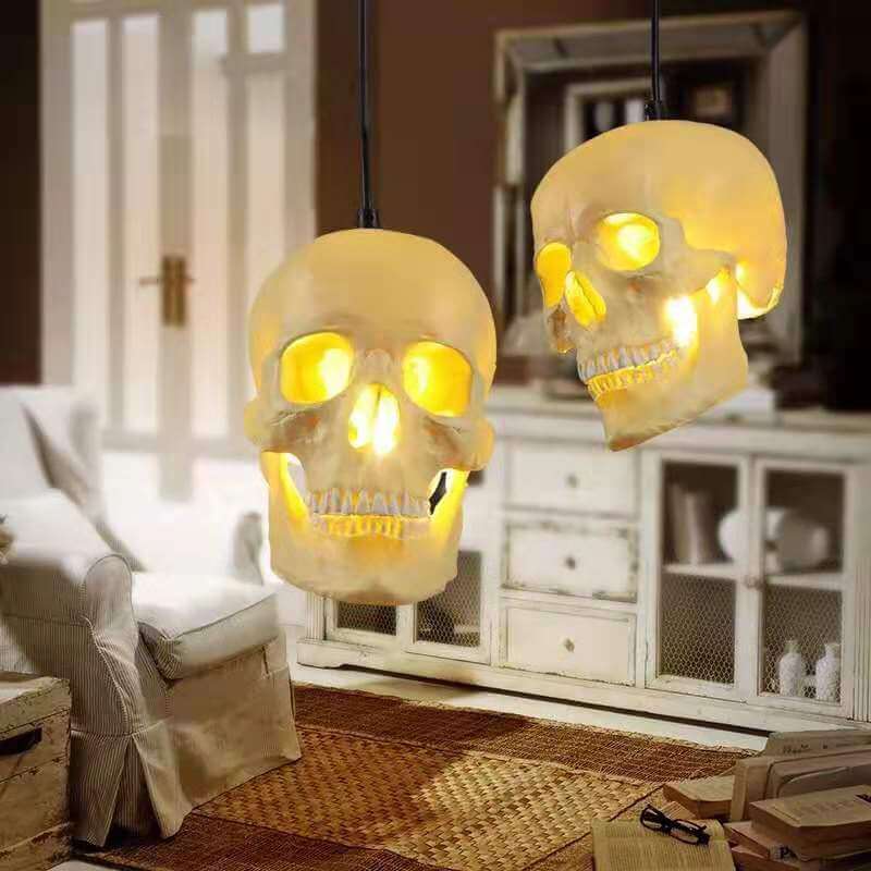 Contemporary Creative Skull Resin Iron 1-Light Halloween Pendant Light For Living Room