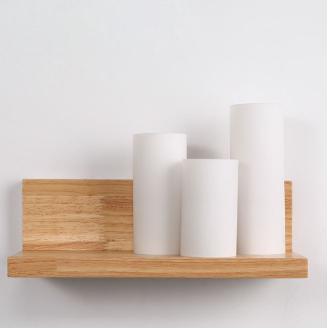 Japanese Minimalist Cylindrical Wooden Glass 1-Light Wall Sconce Lamp Lumendat
