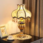Traditional European Vintage Fabric Beaded Curtain Resin Base Palace 1-Light Table Lamp For Study Lumendat