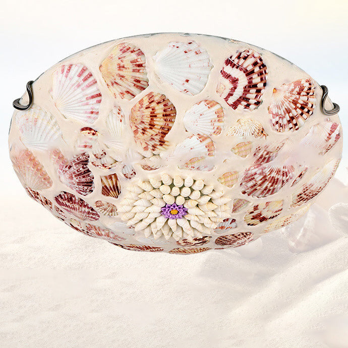 European Mediterranean Shell Art Round LED Flush Mount Ceiling Light Lumendat