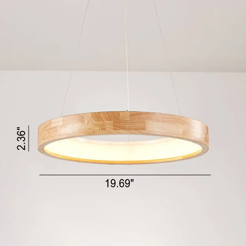 Japanese Minimalist Log Circle Island Light LED Chandelier – Dimmable Lumendat