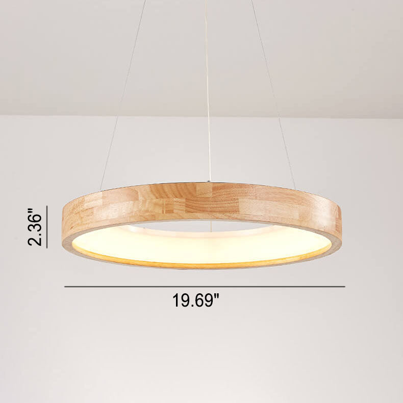 Japanese Minimalist Log Circle Island Light LED Chandelier – Dimmable