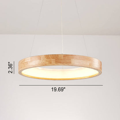 Japanese Minimalist Log Circle Island Light LED Chandelier – Dimmable