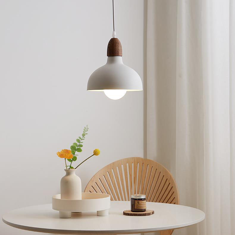 Traditional Japanese Solid Wood Dome Round Hardware 1-Light Pendant Light For Living Room Lumendat
