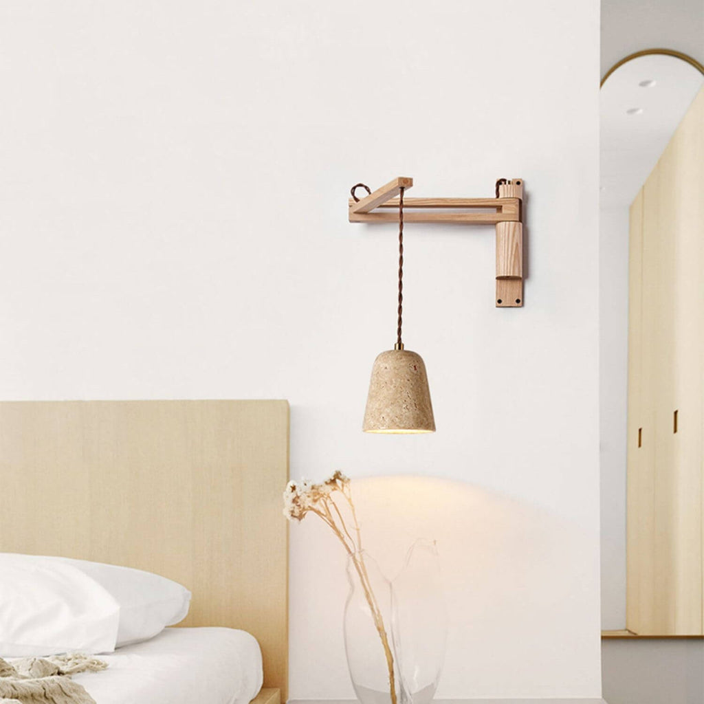 Japanese Modern Wood Retractable Folding 1-Light Wall Sconce Lamp Lumendat