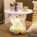 Lumendat Modern Art Deco Kids Rabbit Round Plate Rectangular Drawer Resin Wood Enamel End Table 1-Drawer With LED Light For Bedroom Lumendat