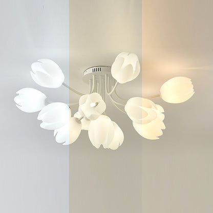 Modern Art Deco Tulip Flower Design 3/7/11/13 Light Semi-Flush Mount Ceiling Light For Living Room