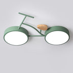 Contemporary Creative Bicycle Acrylic Wood LED Kids Flush Mount Ceiling Light for Living Room