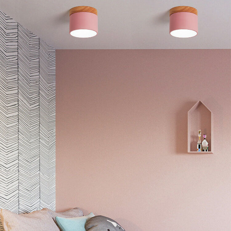 Scandinavian Macaroon Solid Color Log LED Flush Mount Ceiling Light BulbSquare