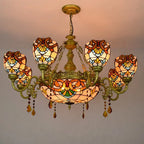 Traditional Tiffany Bead Dome Baroque Iron Glass Alloy 8/11 Light Chandeliers for Living Room BulbSquare