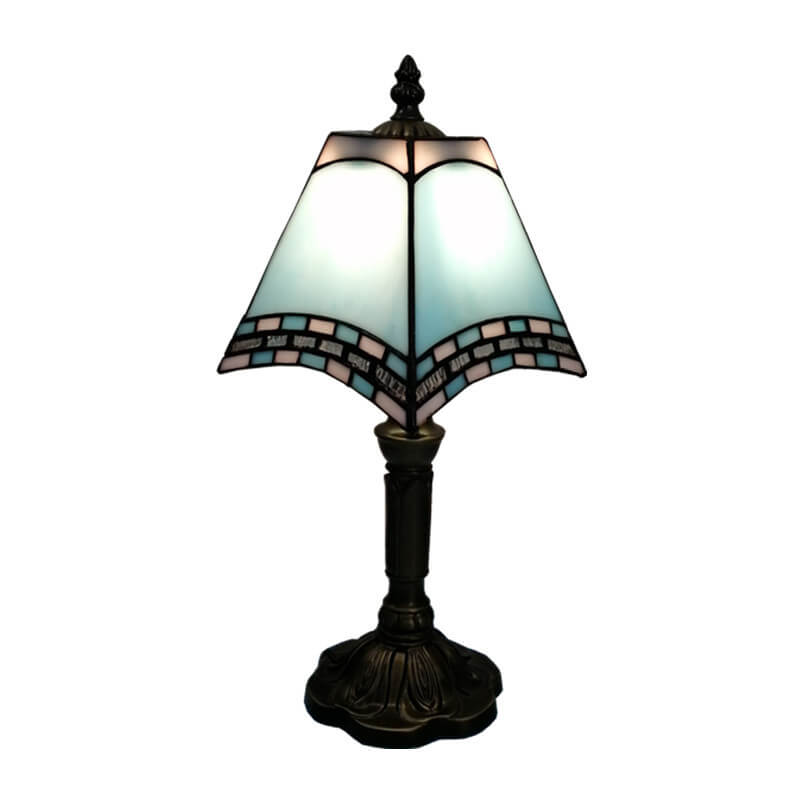 European Vintage Tiffany Square Stained Glass Iron 1-Light Table Lamp Lumendat
