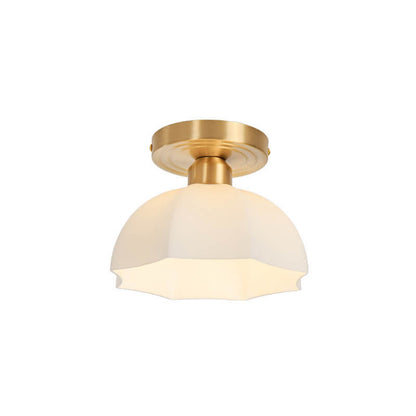Japanese Vintage Brass Glass Dome 1-light Semi-flush Mount Ceiling Light