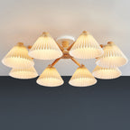 Nordic Wood Pleated Shade 3/6/8 Light Semi-flush Mount Ceiling Light BulbSquare