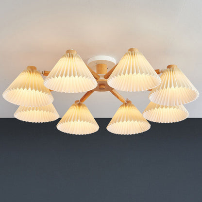 Nordic Wood Pleated Shade 3/6/8 Light Semi-flush Mount Ceiling Light