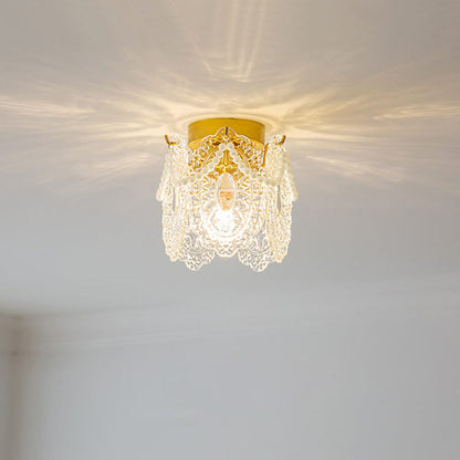 French Palace Glass Pearl Chain Cylinder 1-light Semi-flush Mount Ceiling Light