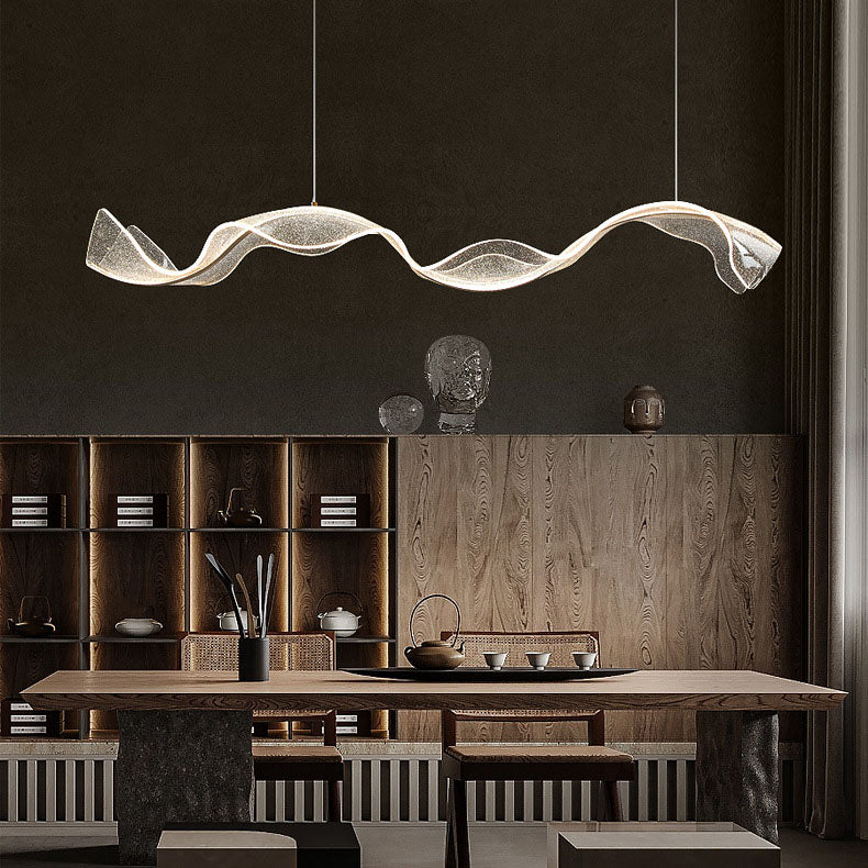 Contemporary Luxury Acrylic Corrugated Fluttering Tape Metal LED Island Light Pendant Light for Living Room BulbSquare