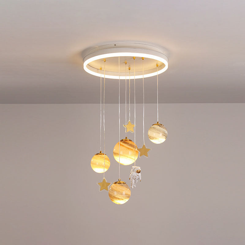 Lumendat Contemporary Scandinavian Space Planet Acrylic Glass Round Shade LED Kids Flush Mount Ceiling Light For Bedroom Lumendat