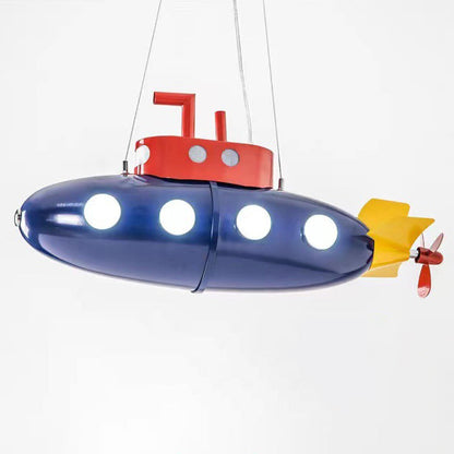 Contemporary Creative Cartoon Submarine Iron LED Kids Chandelier for Bedroom