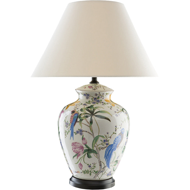 Modern Retro Ceramic Idyllic Flower and Bird 1-Light Table Lamp Lumendat