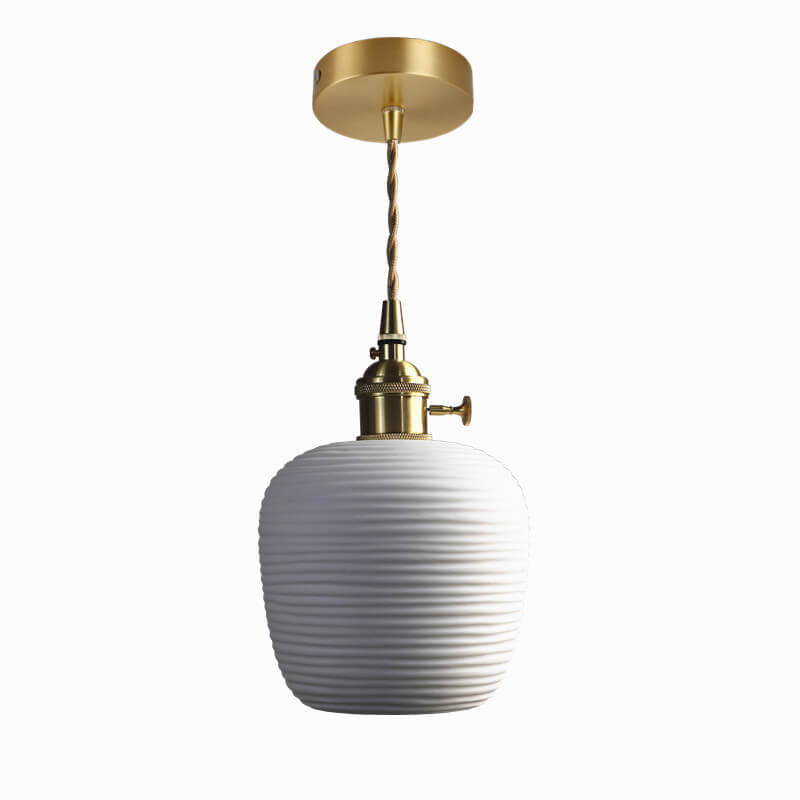 Nordic Japanese Ceramic Brass Oval 1-light Pendant Light BulbSquare