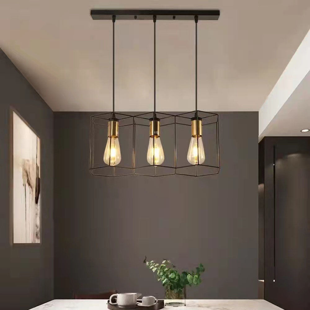 Industrial Vintage Geometric Frame Iron 3/5 Light Island Light Chandelier BulbSquare