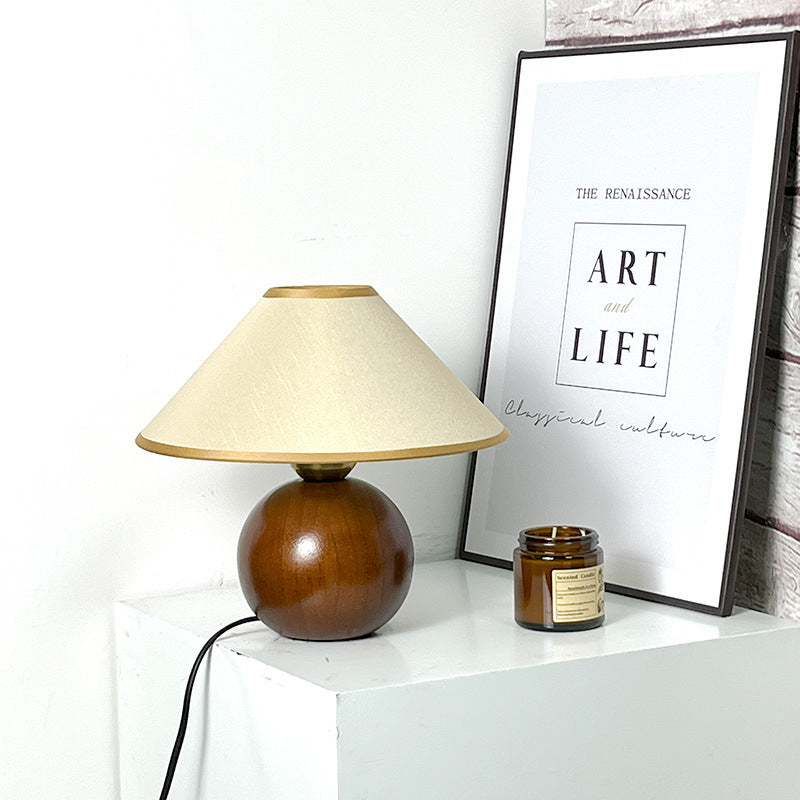 Vintage Coffee Round Solid Wood Base 1-Light Decorative Table Lamp Lumendat