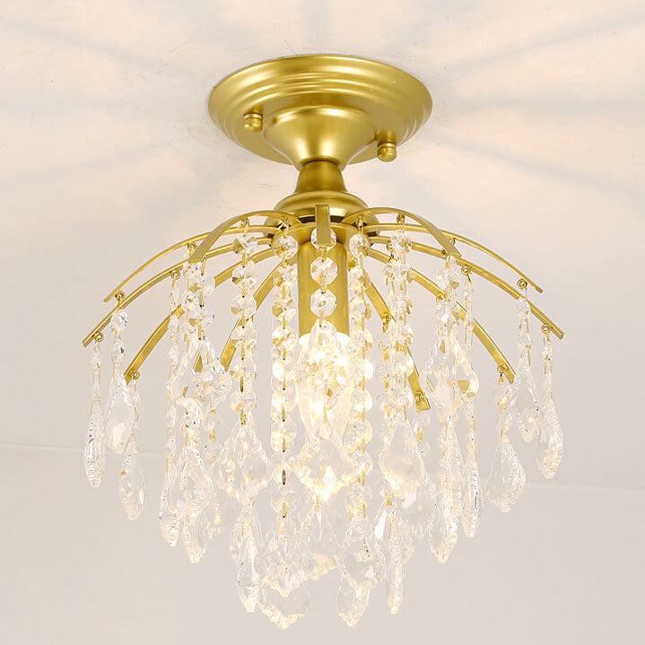 Scandinavian Modern Round Iron Crystal 1-Light Semi-Flush Mount Ceiling Light Lumendat