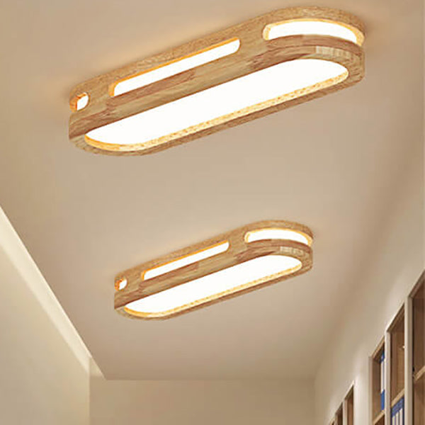 Nordic Minimalist Solid Wood Acrylic Ring LED Flush Mount Ceiling Light BulbSquare