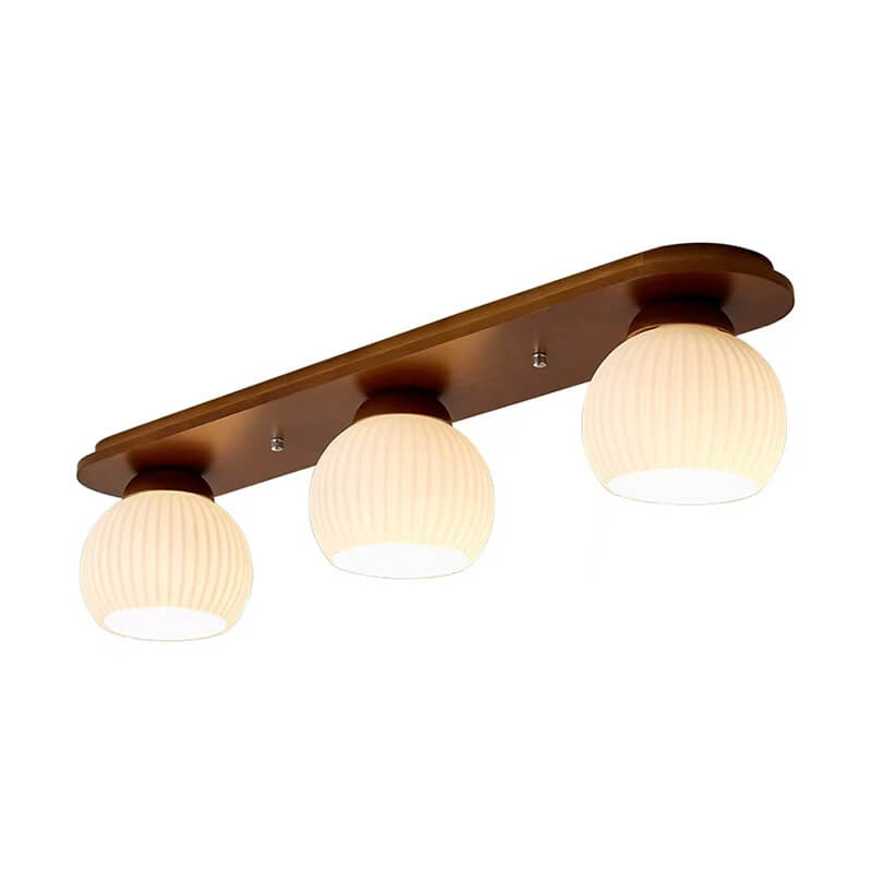 Japanese Vintage Striped Glass Wood Long Plate 2/3 Light Flush Mount Ceiling Light Lumendat