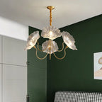 Modern Art Deco Gold Finish Frame Lotus Leaf Glass Shade 3/6-light Chandelier for Living Room Lumendat