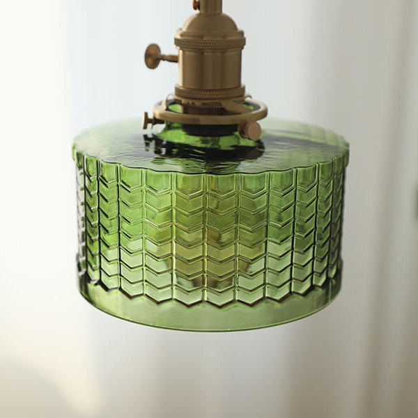 Contemporary Nordic Brass Iron Glass Clear Round Drum Copper 1-Light Pendant Light For Living Room & Bedroom Lumendat