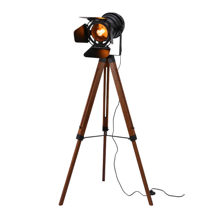 Industrial Vintage Solid Wood Iron Photographer Tripod 1-Light Standing Floor Lamp Lumendat