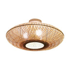 Japanese Bamboo Weaving Round Flying Saucer 3-light Semi-flush Mount Light BulbSquare