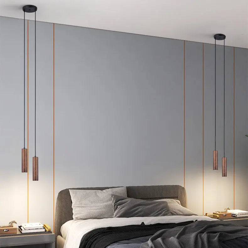 Modern Minimalist Wood Cylinder LED Pendant Light Lumendat