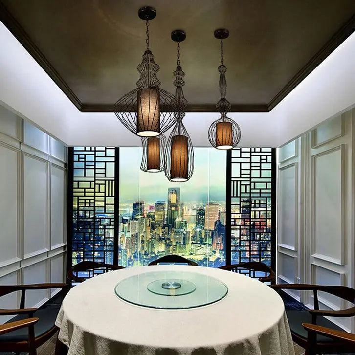 Contemporary Industrial Cage Iron Fabric 1-light Pendant Light for Living Room BulbSquare