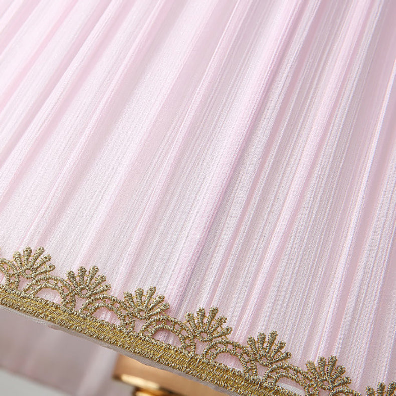 Traditional European Pleated Fabric Shade Ceramic Column Base 1-Light Table Lamp For Study Lumendat
