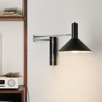 Modern Minimalist Round Tapered Iron 1-Light Retractable Wall Sconce Lamp For Bedroom Lumendat