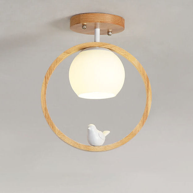 Modern Japanese Minimalist Log Bird Round 1-Light Semi-Flush Mount Ceiling Light Lumendat