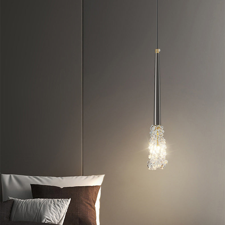 Contemporary Luxury Full Copper Water-ripple Glass Shade 1-light Pendant Light for Living Room
