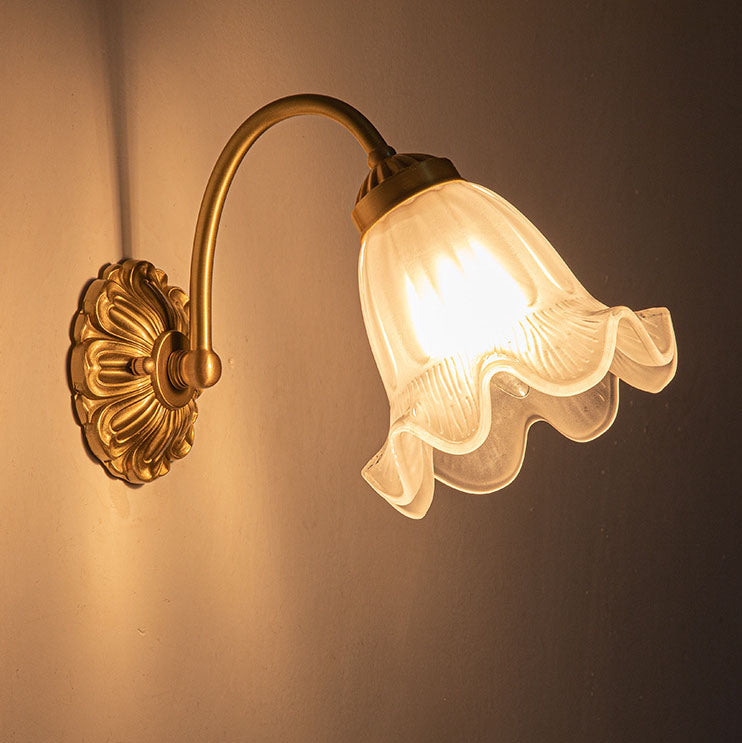 European Vintage Floral Copper Glass 1-Light Wall Sconce Lamp Lumendat