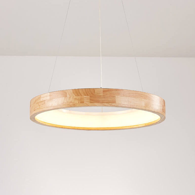 Japanese Minimalist Log Circle Island Light LED Chandelier – Dimmable