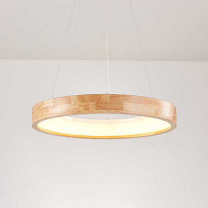 Japanese Minimalist Log Circle Island Light LED Chandelier – Dimmable