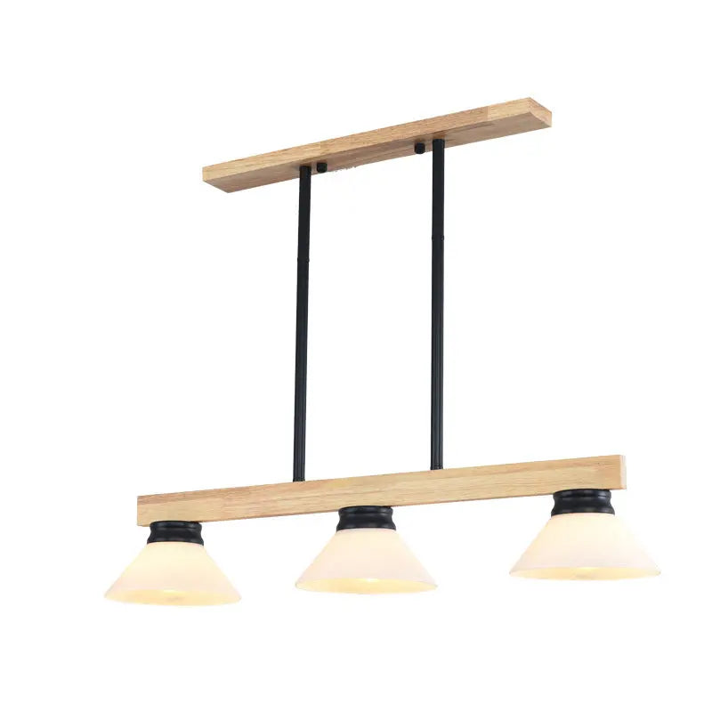 Nordic Solid Wood Cone Glass Shade 3/4 Light Island Light Chandelier BulbSquare