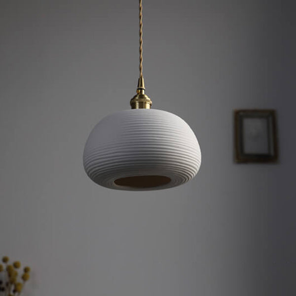 Nordic Japanese Ceramic Brass Oval 1-light Pendant Light BulbSquare
