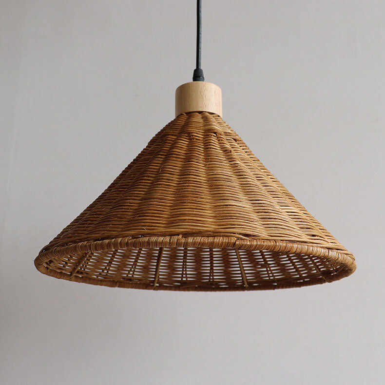 Vintage Wabi-sabi Rattan Weaving Cone 1-light Pendant Light